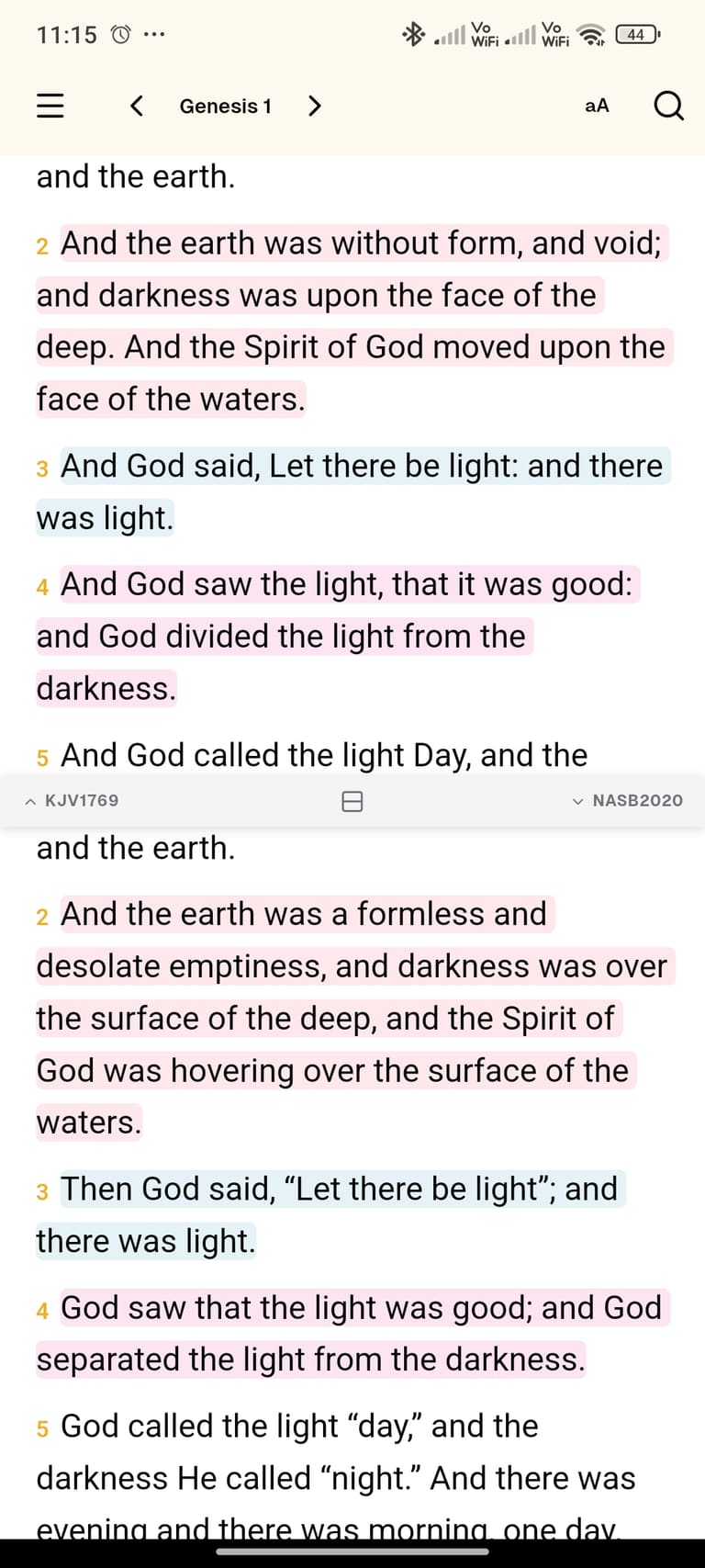 Believers Sword mobile Bible reading with highlights